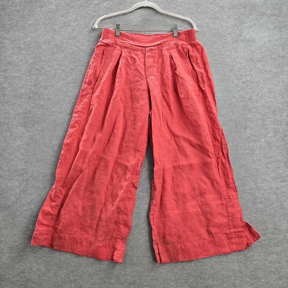 Athleta Pants - Athleta Women Pants 12 Red Linen Wide Leg Crop Pleated 24" Inseam‎